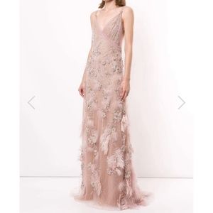 Marchesa NWT gown, pale pink sequin and feathers size 6